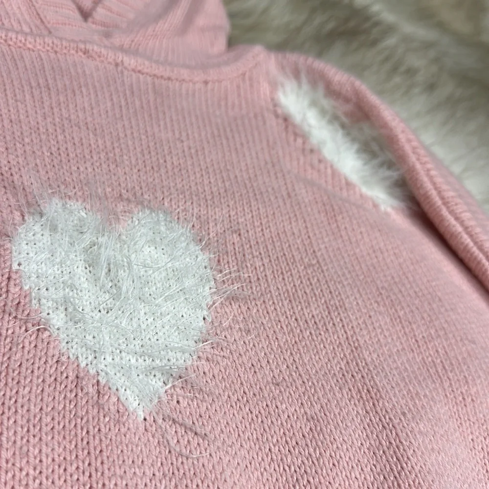 Gap Kids Pink Heart Hooded Poncho Sweater with Ears – Size 5